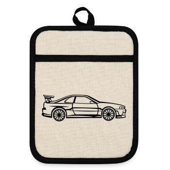 Skyline Line Silhouette – JDM Classic Art - Topflappen mit Gummirückseite - Leinen/Schwarz  - Vorne