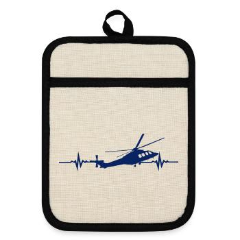 Helikopter Hubschrauber Herzschlag - Topflappen mit Gummirückseite - Leinen/Schwarz  - Vorne