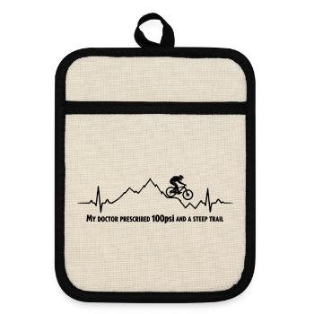 Mountain Bike ECG Heartbeat MTB Jump Saying - Pot holders with rubber back - linen/black  - Front