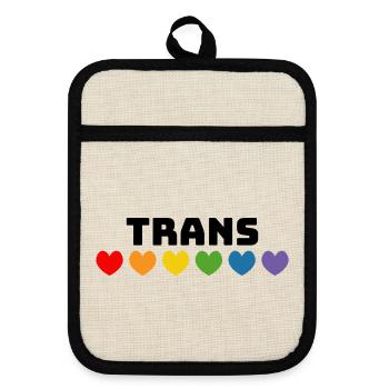 Rainbow heart trans black - Pot holders with rubber back - linen/black  - Front