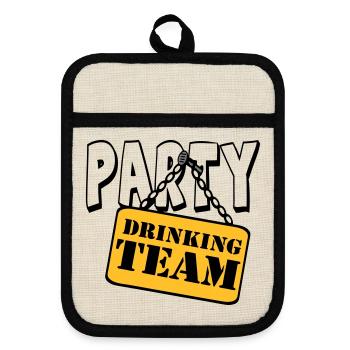 Party Drinking Team , Party Spruch Shirt (25) - Topflappen mit Gummirückseite - Leinen/Schwarz  - Vorne