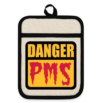 Danger PMS | Prämenstruelles Syndrom | - Pot holders with rubber back - linen/black  - Front