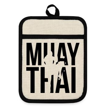 muay thai - Pot holders with rubber back - linen/black  - Front