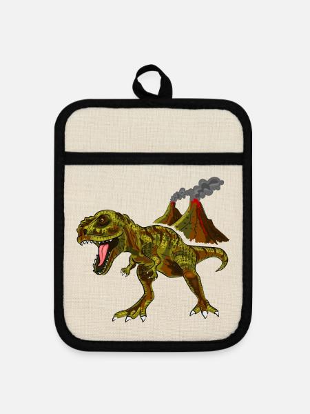 Dinosaurier Vulkan - Topflappen mit Gummirückseite - Leinen/Schwarz