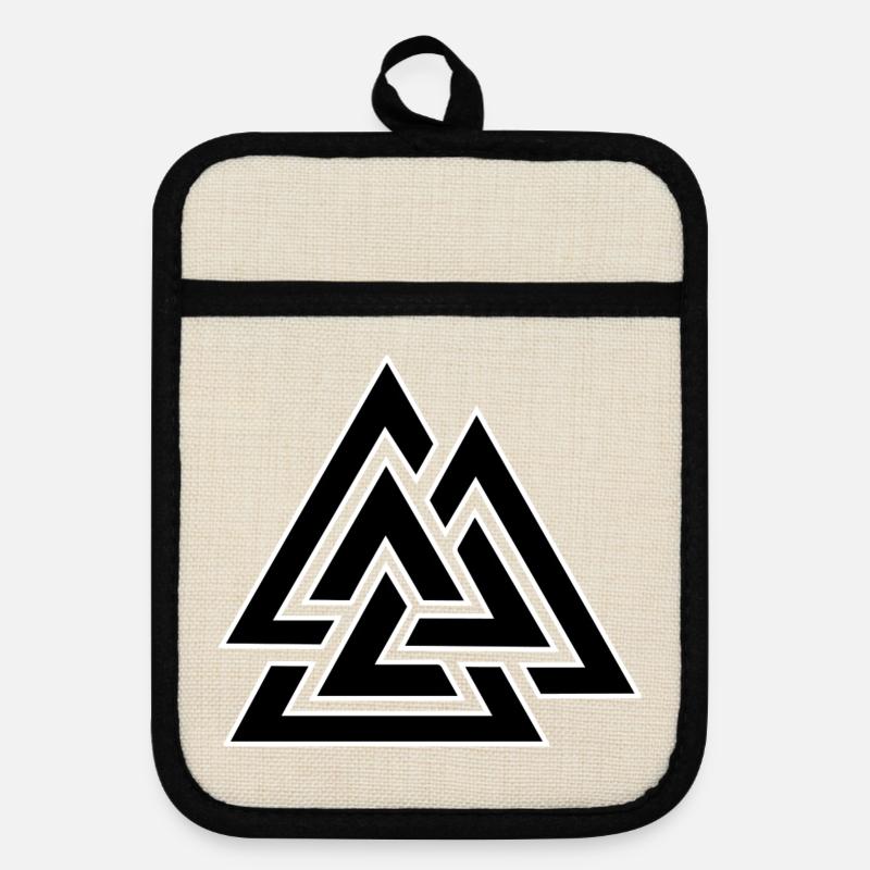 Triangular intertwined pattern - Pot holders with rubber back - linen/black 