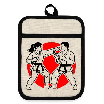 Karate Kumite - Pot holders with rubber back - linen/black  - Front