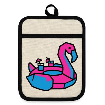 Fête de la piscine des animaux natants Flamants - Maniques avec dos en caoutchouc - lin/noir  - Devant
