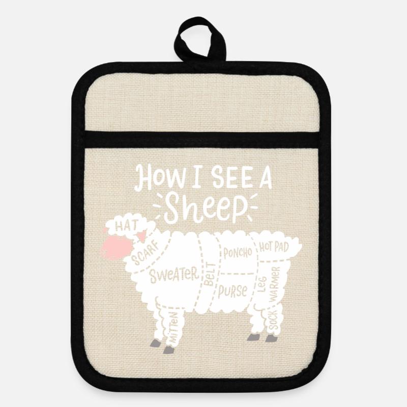 How I See a Sheep Diagram - Pot holders with rubber back - linen/black