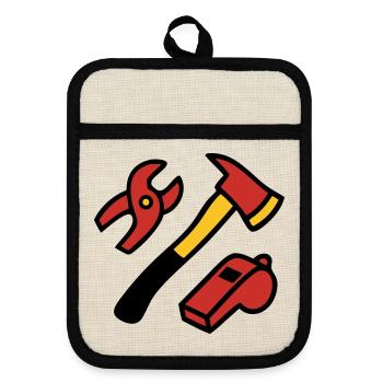 Graphismes des outils des pompiers - Maniques avec dos en caoutchouc - lin/noir  - Devant