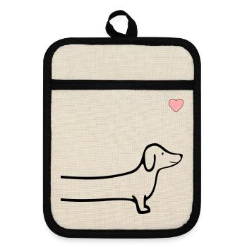 Dachshund Heart Dogs - Pot holders with rubber back - linen/black  - Front