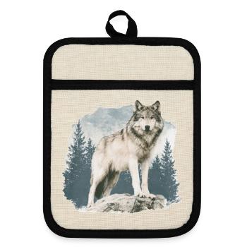 Wolf Vintage - Topflappen mit Gummirückseite - Leinen/Schwarz  - Vorne