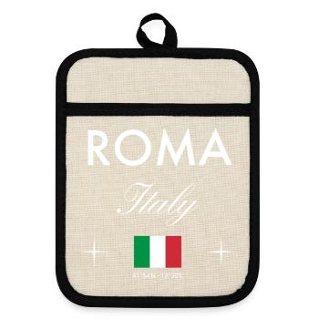 Rom Italien Koordinaten Reise Souvenir - Topflappen mit Gummirückseite - Leinen/Schwarz  - Vorne