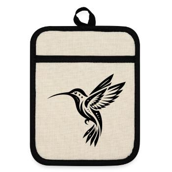 Schwarzer Kolibri Minimalistisch - Topflappen mit Gummirückseite - Leinen/Schwarz  - Vorne
