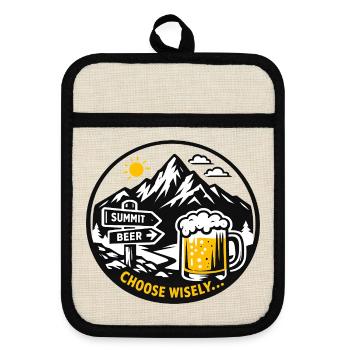 Bier am Berggipfel - Topflappen mit Gummirückseite - Leinen/Schwarz  - Vorne
