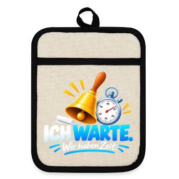 Wartezeit Glockenuhr Design - Topflappen mit Gummirückseite - Leinen/Schwarz  - Vorne