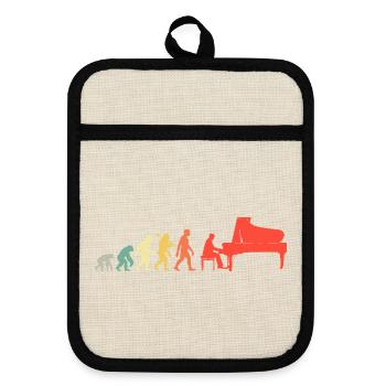 Retro Klavierspieler Evolution Pianist mit Piano - Topflappen mit Gummirückseite - Leinen/Schwarz  - Vorne