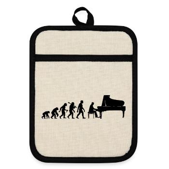 Retro Klavierspieler Evolution Pianist mit Piano - Topflappen mit Gummirückseite - Leinen/Schwarz  - Vorne