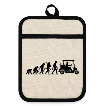 Golf Evolution Golfwagen Für Golfer Golfspieler - Topflappen mit Gummirückseite - Leinen/Schwarz  - Vorne