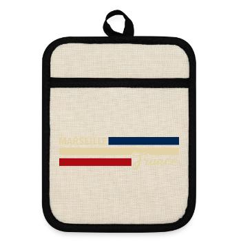 France - Marseille - Frankreich - Flagge - Streife - Topflappen mit Gummirückseite - Leinen/Schwarz  - Vorne