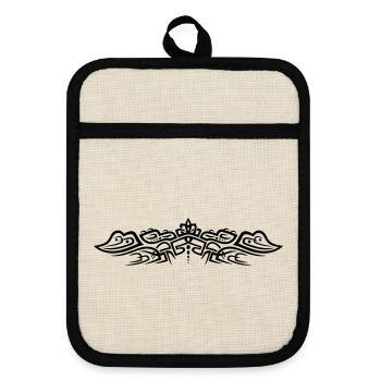 Filigree tribal tattoo ornament with crocodiles. - Pot holders with rubber back - linen/black  - Front