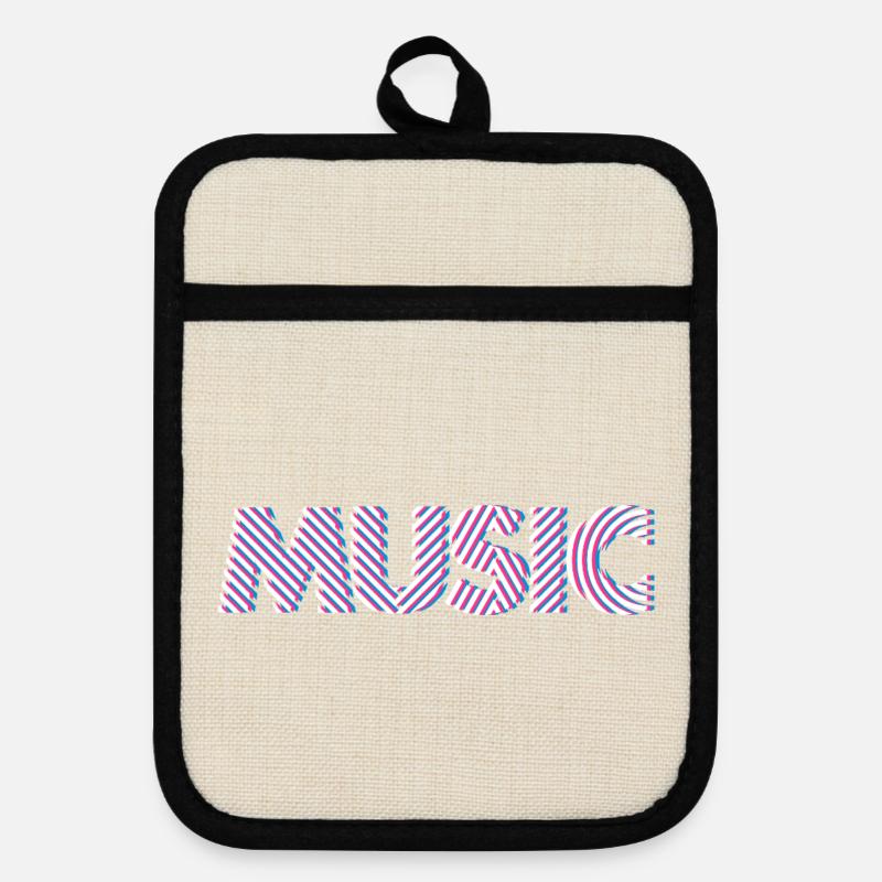 Music 3D – Modern Typography Retro Electro Design - Pot holders with rubber back - linen/black 