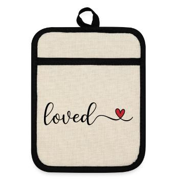 loved - Pot holders with rubber back - linen/black  - Front