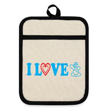 I Love Hookah Shisha Lover Heart Art - Topflappen mit Gummirückseite - Leinen/Schwarz  - Vorne