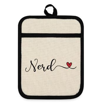 Nerd Schriftzug mit Herz - Topflappen mit Gummirückseite - Leinen/Schwarz  - Vorne