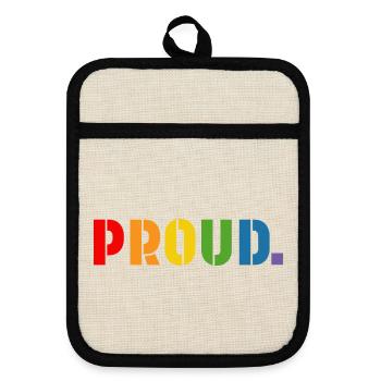 Rainbow shirt proud, LGBT lgbtqi queer - Pot holders with rubber back - linen/black  - Front