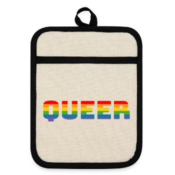 Rainbow queer LGBT CSD Shirt lgbtqi queer - Pot holders with rubber back - linen/black  - Front