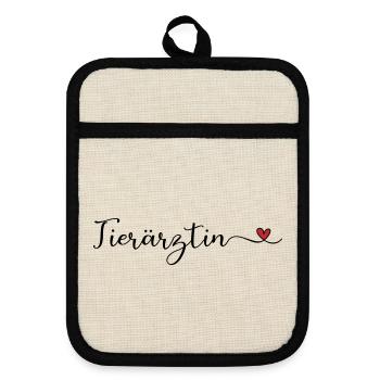 Tierärztin Design mit Herz - Topflappen mit Gummirückseite - Leinen/Schwarz  - Vorne