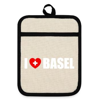 I love Basel Schweiz - Topflappen mit Gummirückseite - Leinen/Schwarz  - Vorne
