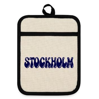 Stockholm Blue Bubble Retro-Typografie - Topflappen mit Gummirückseite - Leinen/Schwarz  - Vorne