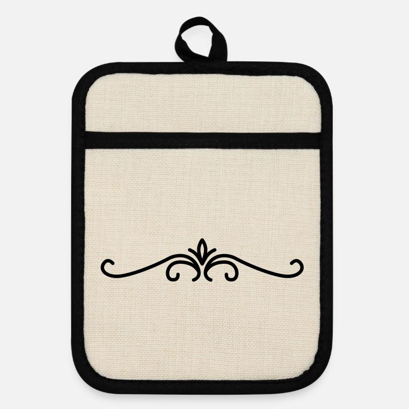 Ornament with curved lines - Pot holders with rubber back - linen/black 