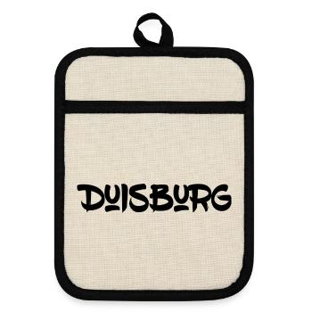 Duisburg - Ruhrpott - NRW - Rhein - Ruhr - Topflappen mit Gummirückseite - Leinen/Schwarz  - Vorne