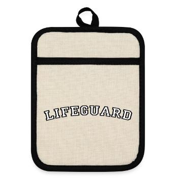 Lifeguard College Font Typography - Pot holders with rubber back - linen/black  - Front
