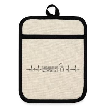 Herzschlag Design mit Maus und Tastatur - Topflappen mit Gummirückseite - Leinen/Schwarz  - Vorne