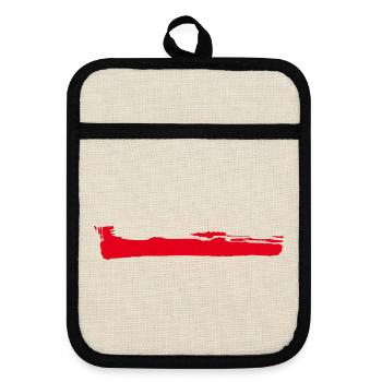 Roter Streifen - Deko Pinselstrich - Topflappen mit Gummirückseite - Leinen/Schwarz  - Vorne