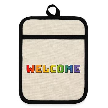 rainbow welcome CSD shirt LGBT lgbtqi queer - Pot holders with rubber back - linen/black  - Front