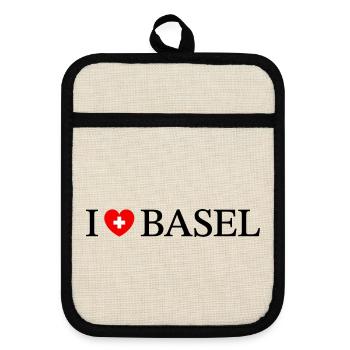I love Basel Schweiz - Topflappen mit Gummirückseite - Leinen/Schwarz  - Vorne