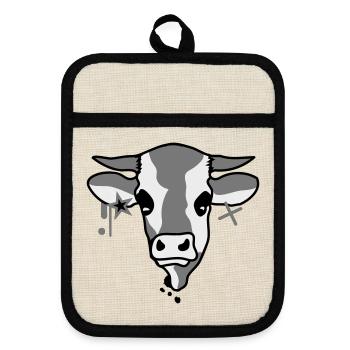 La tête d'une vache - Maniques avec dos en caoutchouc - lin/noir  - Devant