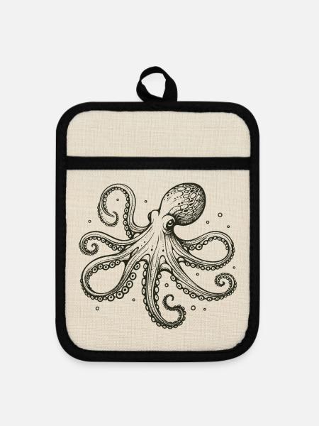 Oktopus - Topflappen mit Gummirückseite - Leinen/Schwarz 