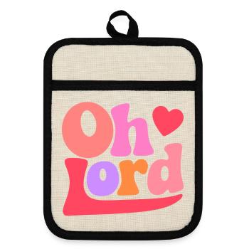 Oh Lord - Pot holders with rubber back - linen/black  - Front