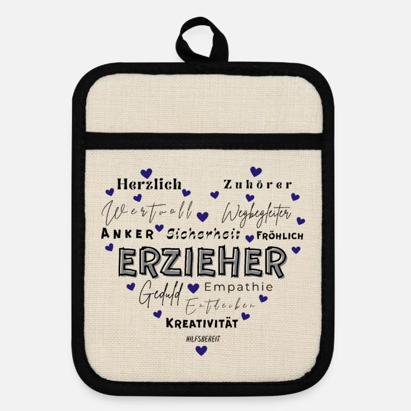 Educator Heart - Pot holders with rubber back - linen/black