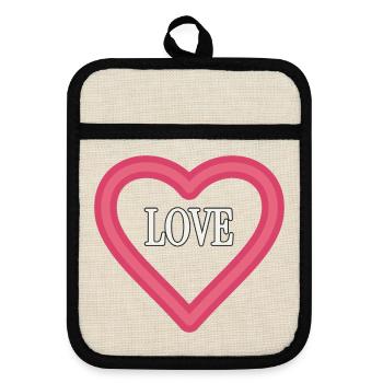 LIEBE. PAAR. GERADE VERHEIRATET. Junggesellinnenabschied. VALENTINSTAG. - Topflappen mit Gummirückseite - Leinen/Schwarz  - Vorne