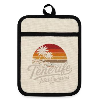 Teneriffa - Tenerife - Islas Canarias - Kanaren - Topflappen mit Gummirückseite - Leinen/Schwarz  - Vorne