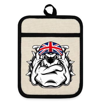 Britische Bulldogge - Topflappen mit Gummirückseite - Leinen/Schwarz  - Vorne