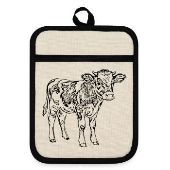 Kuh Kalb Geschenk Bauern Landwirte  - Topflappen mit Gummirückseite - Leinen/Schwarz  - Vorne
