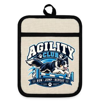 Agility Hund Club Sprung über Hürde - Topflappen mit Gummirückseite - Leinen/Schwarz  - Vorne