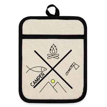 Design amusant pour les campeurs - Maniques avec dos en caoutchouc - lin/noir  - Devant